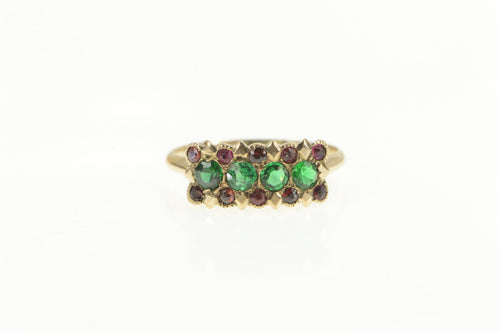 14K Victorian Emerald Ruby Squared Statement Ring Yellow Gold