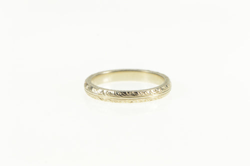 14K Art Deco Otsby & Barton Pattern Wedding Band Ring White Gold