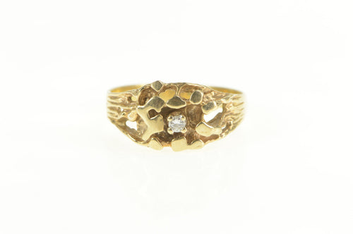 10K Diamond Textured Nugget Raw Cluster Men's Ring Yellow Gold