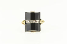 Load image into Gallery viewer, 10K Art Deco Unique Black Onyx Diamond Squared Ring Yellow Gold