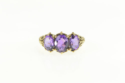 10K Victorian Amethyst Filigree Statement Ring Yellow Gold