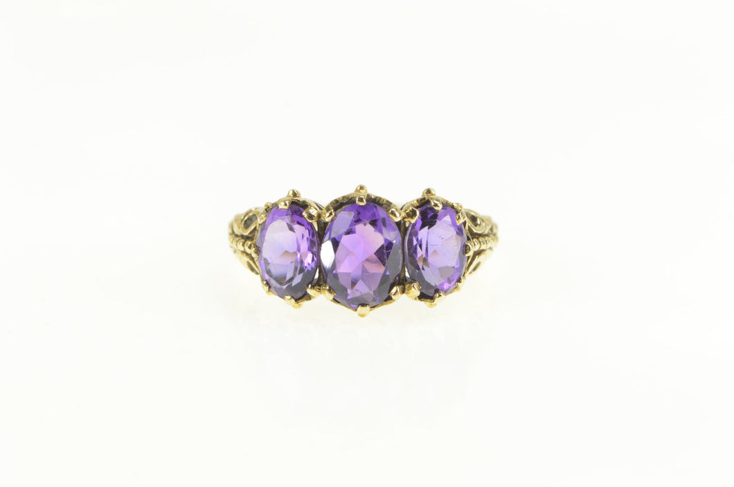 10K Victorian Amethyst Filigree Statement Ring Yellow Gold
