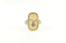 Load image into Gallery viewer, 14K Art Deco Filigree Cameo Diamond Necklace Lady Ring White Gold