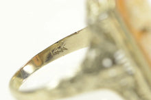 Load image into Gallery viewer, 14K Art Deco Filigree Cameo Diamond Necklace Lady Ring White Gold