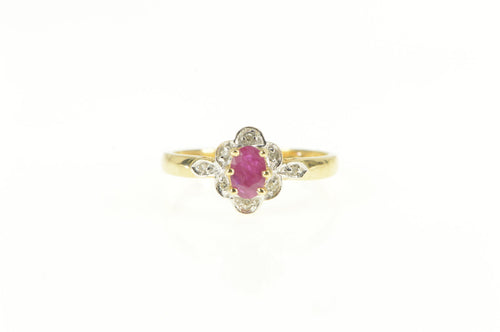 14K Natural Ruby Diamond Halo Engagement Ring Yellow Gold