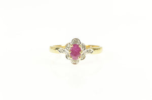 14K Natural Ruby Diamond Halo Engagement Ring Yellow Gold