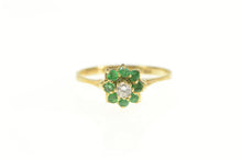 Load image into Gallery viewer, 14K Diamond Emerald Halo Flower Engagement Ring Yellow Gold