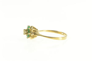 14K Diamond Emerald Halo Flower Engagement Ring Yellow Gold