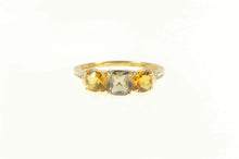 Load image into Gallery viewer, 10K Smoky Quartz Diamond Cushion Three Stone Ring Yellow Gold