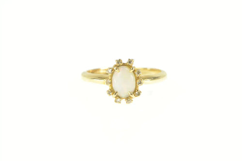 14K Natural Opal Diamond Halo Classic Statement Ring Yellow Gold