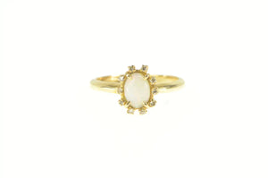 14K Natural Opal Diamond Halo Classic Statement Ring Yellow Gold