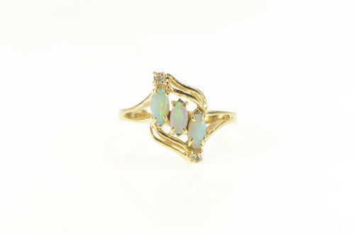 14K Marquise Natural Opal Diamond Accent Bypass Ring Yellow Gold