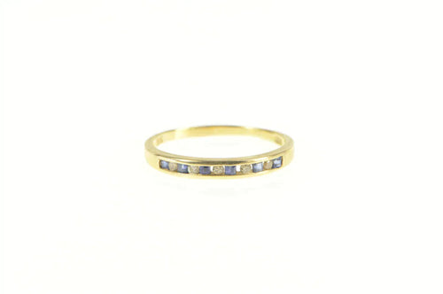 14K Sapphire Diamond Classic Wedding Band Ring Yellow Gold