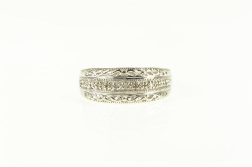10K Ornate Diamond Mom Cut Out Filigree Band Ring White Gold