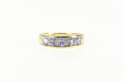 14K Oval Tanzanite Diamond Inset Statement Band Ring Yellow Gold