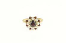 Load image into Gallery viewer, 10K Retro Garnet Seed Pearl Halo Cocktail Ring Yellow Gold