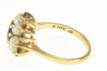 Load image into Gallery viewer, 10K Retro Garnet Seed Pearl Halo Cocktail Ring Yellow Gold