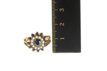 Load image into Gallery viewer, 14K Sapphire Seed Pearl Garnet Halo Cocktail Ring Yellow Gold