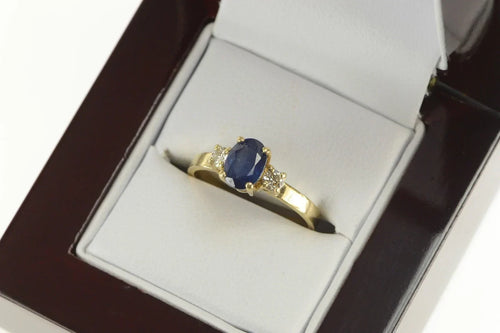 14K 1.65 Ctw Oval Sapphire Diamond Engagement Ring Yellow Gold