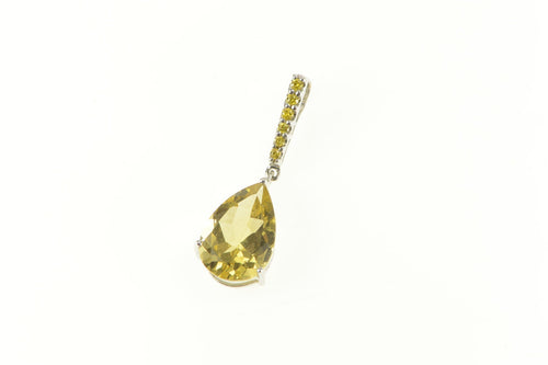 14K Pear Citrine Bar Drop Statement Pendant White Gold