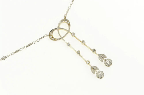 14K 0.72 Ctw Edwardian Diamond Bow Ribbon Drop Necklace 15