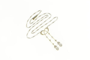 14K 0.72 Ctw Edwardian Diamond Bow Ribbon Drop Necklace 15" Yellow Gold