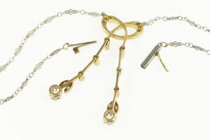 14K 0.72 Ctw Edwardian Diamond Bow Ribbon Drop Necklace 15" Yellow Gold