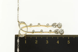 14K 0.72 Ctw Edwardian Diamond Bow Ribbon Drop Necklace 15" Yellow Gold