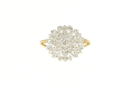 10K Pave Diamond Encrusted Floral Cocktail Ring Yellow Gold