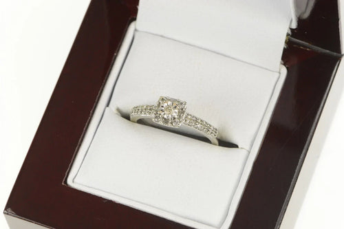10K Classic Round Diamond Halo Promise Ring White Gold