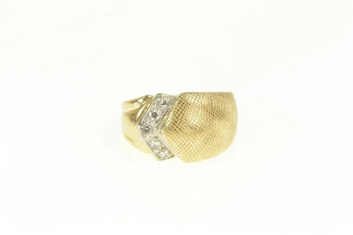 14K 1950's Diamond Graduated Geometric Florentine Ring Yellow Gold