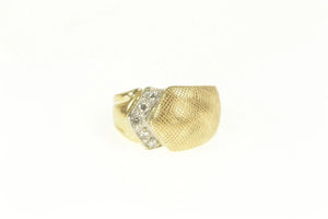 14K 1950's Diamond Graduated Geometric Florentine Ring Yellow Gold