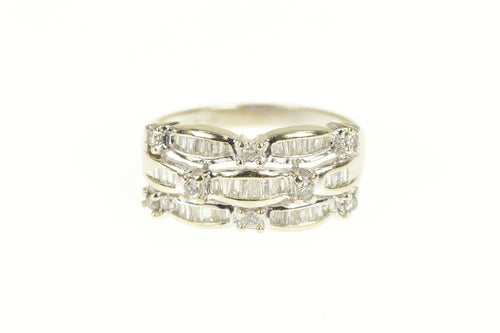 14K 0.50 Ctw Diamond Scalloped Row Tiered Band Ring White Gold