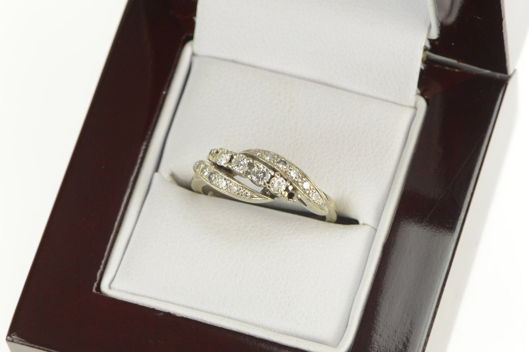 14K 0.35 Ctw Retro Wavy Diamond Layered Band Ring White Gold
