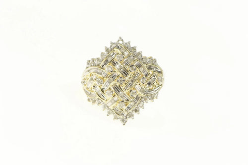 10K Diamond Encrusted Squared Cluster Statement Ring Yellow Gold