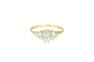 10K Round Floral Halo Travel Engagement Promise Ring Yellow Gold