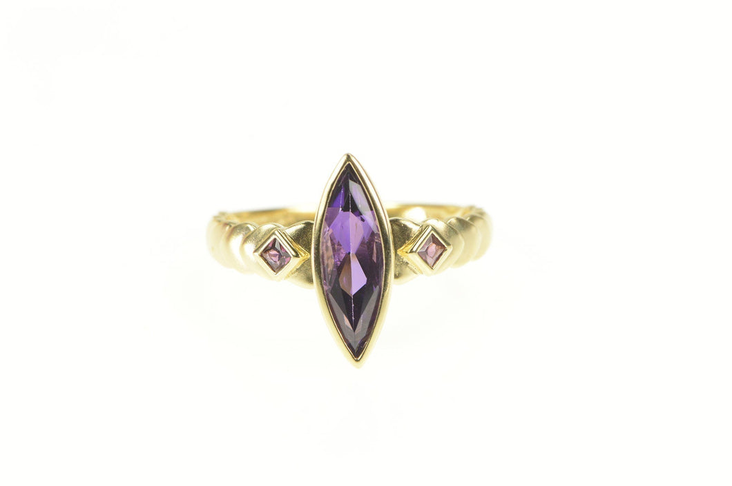 14K Marquise & Princess Amethyst Statement Ring Yellow Gold