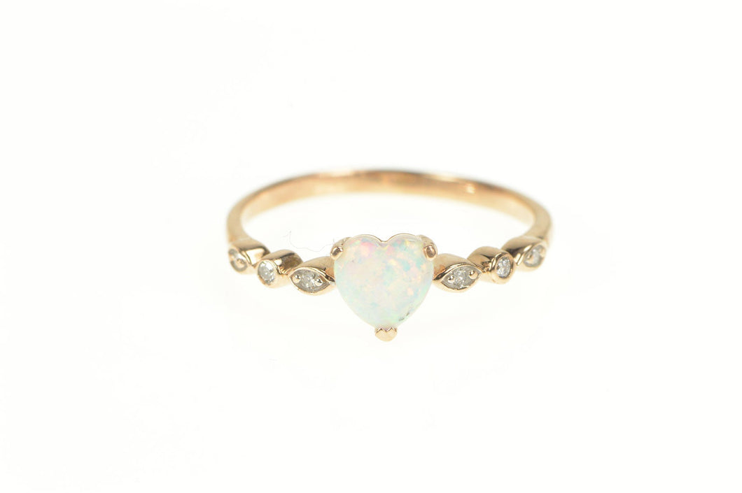 14K Heart Syn. Opal Diamond Accent Scalloped Ring Rose Gold