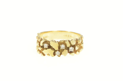 14K Textured Nugget Cluster Raw Statement Band Ring Yellow Gold