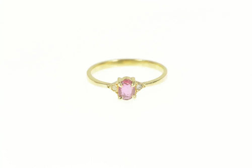 14K Oval Ruby Diamond Accent Classic Statement Ring Yellow Gold