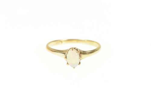 14K Oval Natural Opal Classic Cabochon Statement Ring Yellow Gold