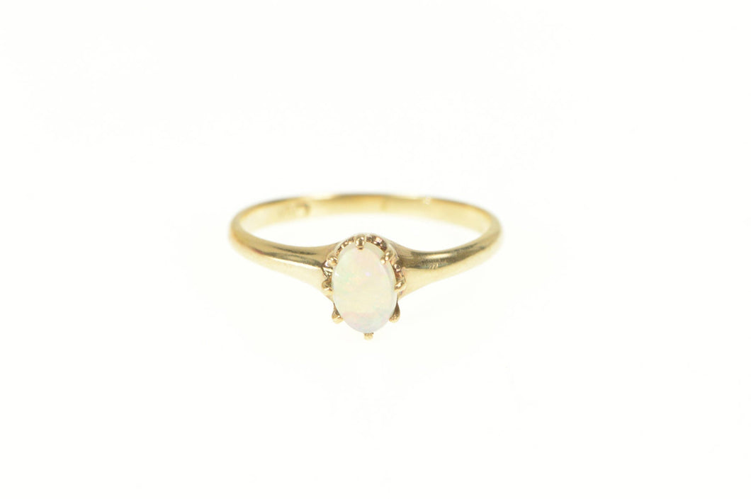 14K Oval Natural Opal Classic Cabochon Statement Ring Yellow Gold