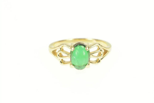 14K Oval Green Sim. Emerald Cabochon Ring Yellow Gold