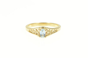 14K Blue Topaz Scroll Filigree December Birthstone Ring Yellow Gold
