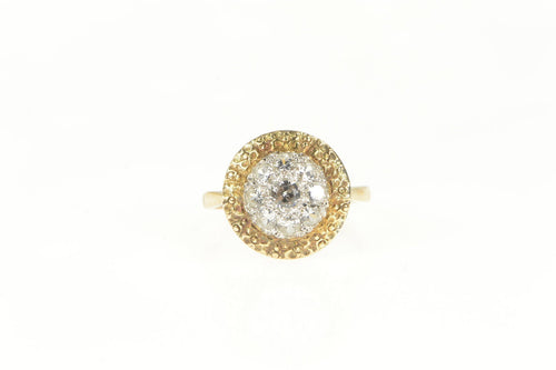 10K Round White Sapphire Retro Cluster Cocktail Ring Yellow Gold
