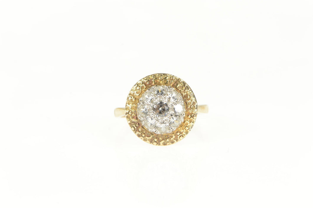 10K Round White Sapphire Retro Cluster Cocktail Ring Yellow Gold
