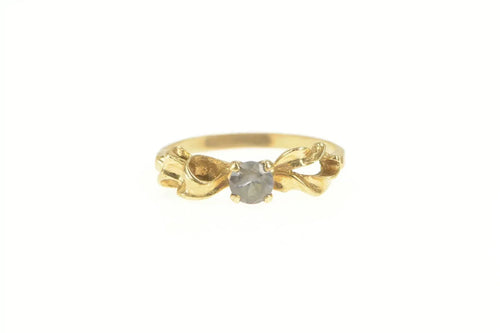 10K Amethyst Bow Ribbon Promise Forget Me Not Ring Yellow Gold
