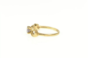 10K Amethyst Bow Ribbon Promise Forget Me Not Ring Yellow Gold