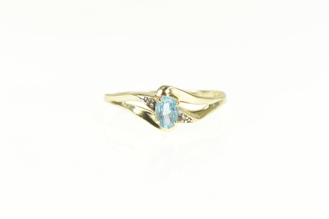10K Oval Blue Topaz Diamond Accent Statement Ring Yellow Gold