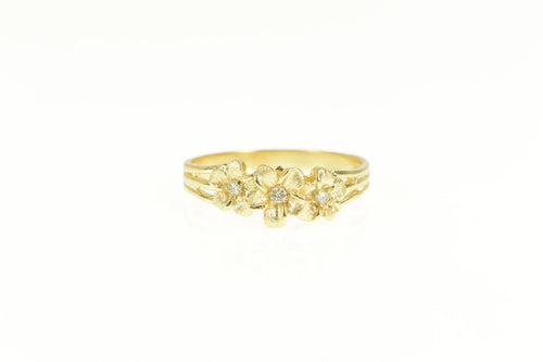 14K Plumeria Flower Diamond Tropical Bloom Ring Yellow Gold